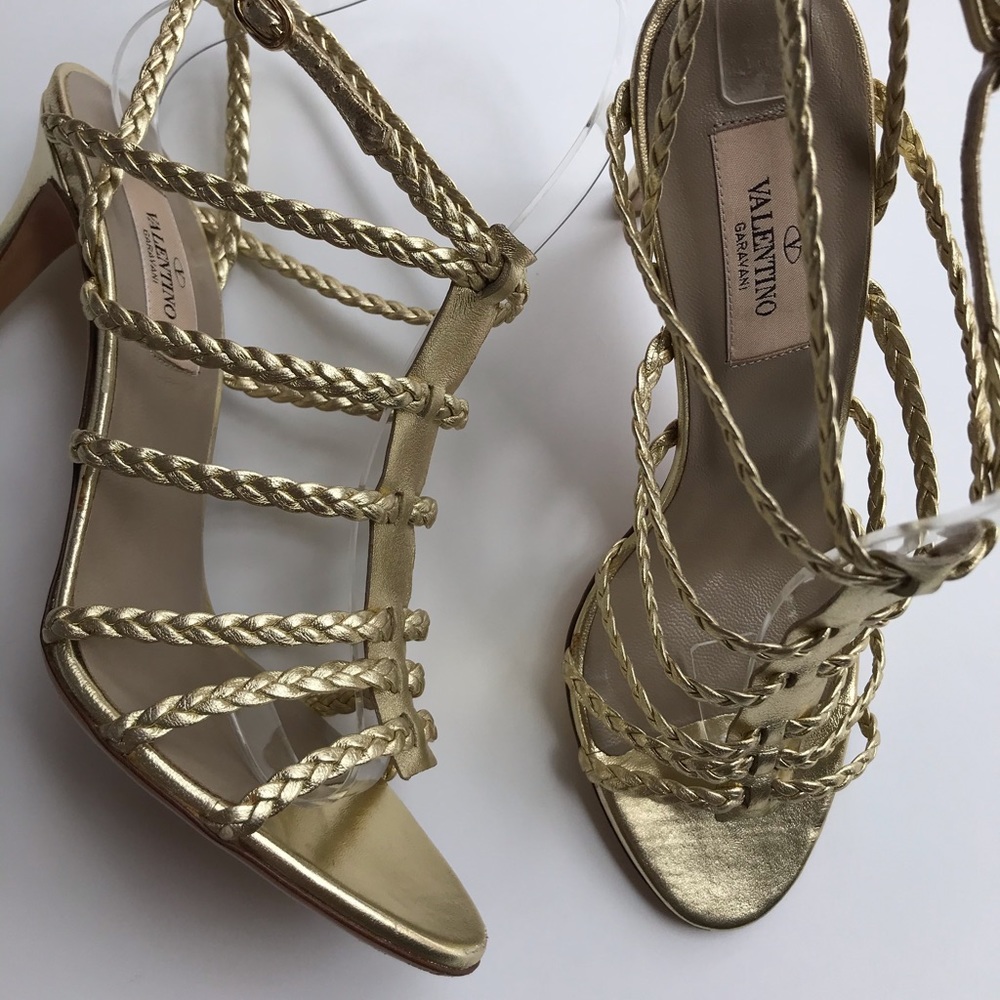 Valentino Gold Tone Braided Open Toe Sandals